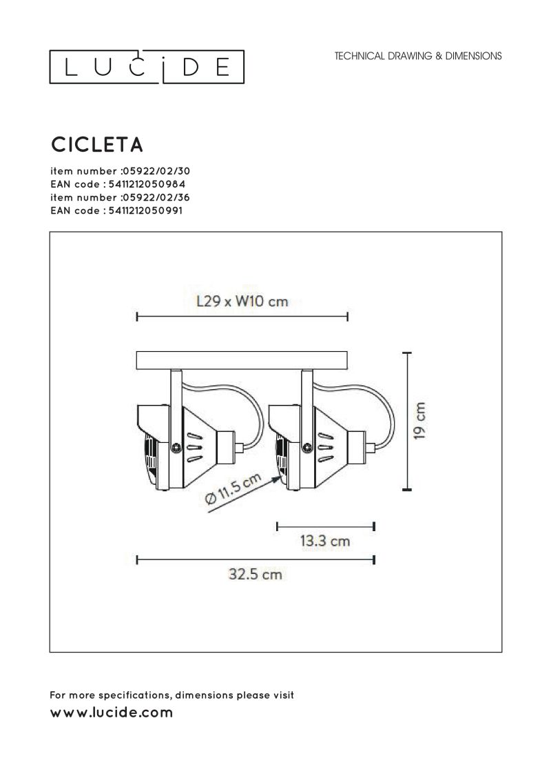 CICLETA - Stropné svietidlo - 2xGu10/35W - čierna